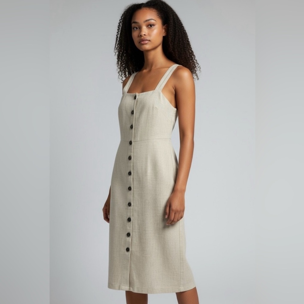 Madewell Beige Button-Down Sleeveless Sundress. Size L